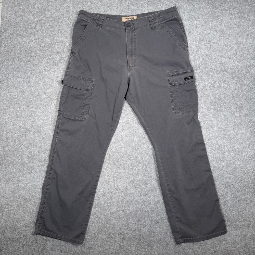 Wrangler Authentics Mens Cargo Pants Charcoal Gray Straight Leg 36x32 10ZM7ABAH